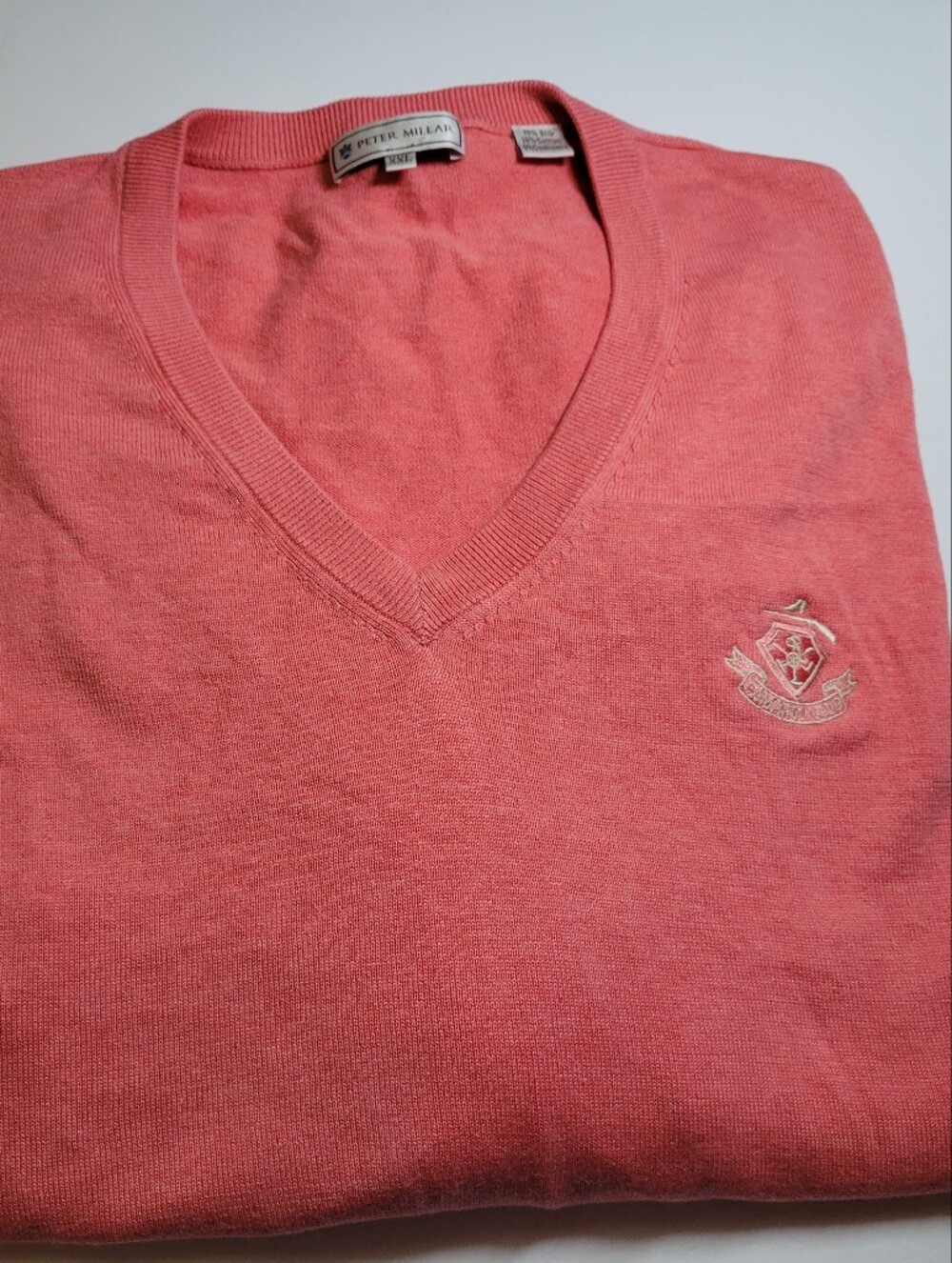 Peter Millar XXL Sweater Silk Cashmere V-Neck Coral Camargo Club Golf Luxury 2XL